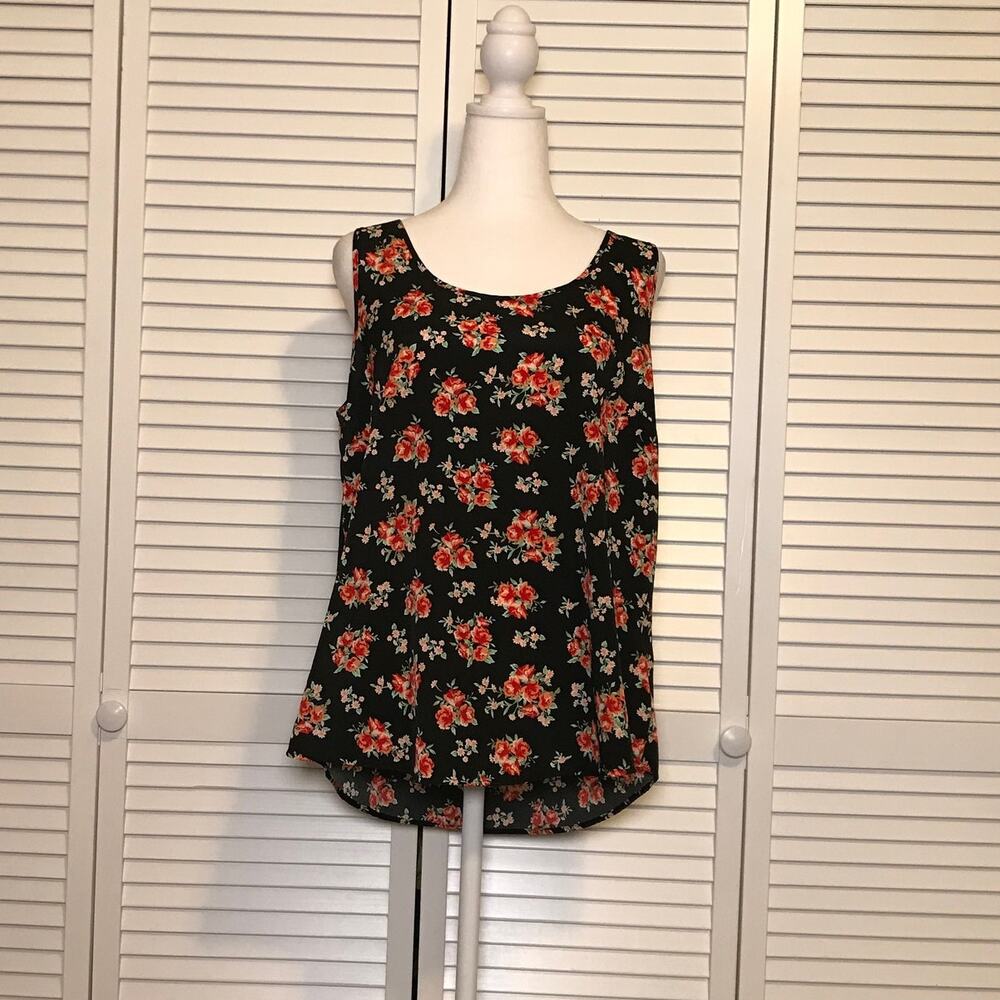 Faded Glory Floral Scoop Neck Sleeveless Tank Top L
